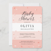 Roze confetti strepen meisje baby shower uitnodigi kaart (Voorkant)