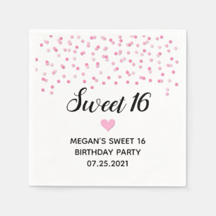 Roze Confetti Sweet 16 Verjaardag Servet