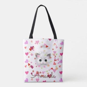 Roze Confetti White Kitten Canvas tas
