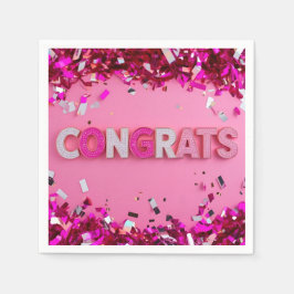 Roze "Congrats" cocktailservetten Servet