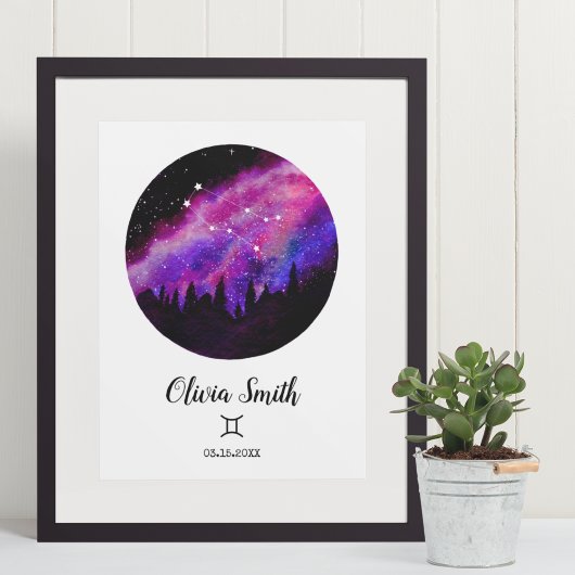 Roze constellatie Gemini Horoscope Sign Gift Poster