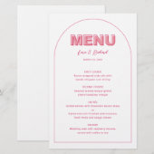 Roze contouren Vet Type bruiloft, menukaart (Voorkant / Achterkant)