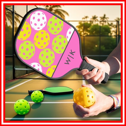 Roze Cool Modern Monogram Pickleball Paddle
