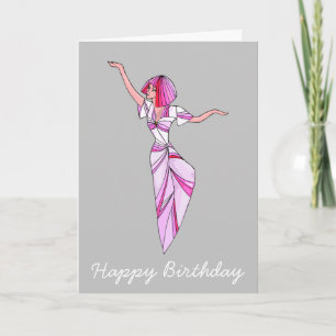 Roze coole danseres meisje met roze haar kaart