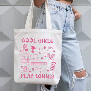 Roze Coole Meisjes Spelen Tennis Cute Harten Tote Bag