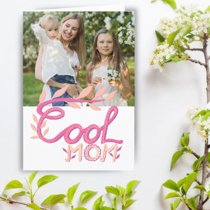 Roze Coole Moeder Hand Lettering Moederdag Foto Kaart