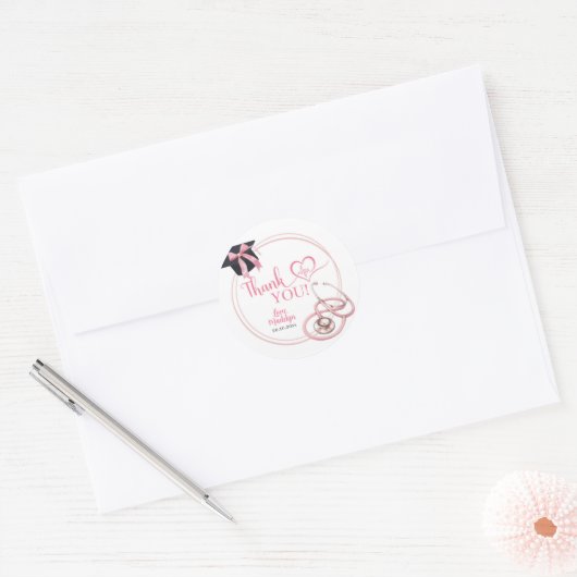 Roze Coquette Afstuderen Verpleegster Dank u Stick Ronde Sticker (Envelop)