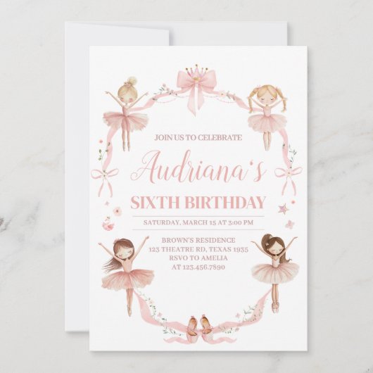 Roze Coquette Ballerina Verjaardagsfeest Kaart (Voorkant)