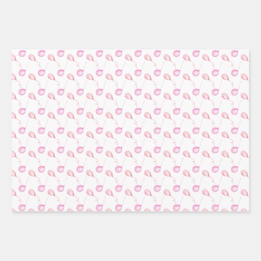 roze coquette ballon meisje verjaardag inpakpapier vel (Voorkant 3)