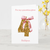 Roze Coquette Boog en Gouden Glitter 4e Verjaardag Kaart (Gele Bloem)