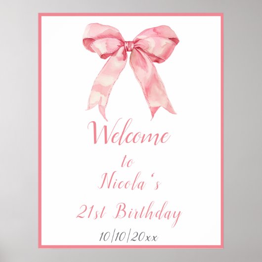 Roze Coquette Boog Verjaardagsfeest Poster (Voorkant)