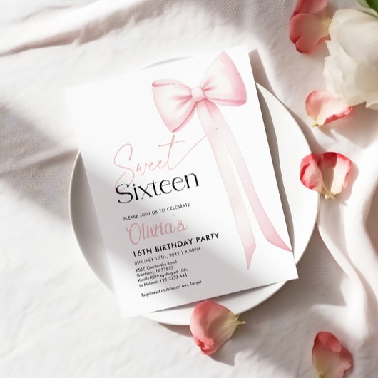 Roze Coquette Bow 16e verjaardag uitnodiging