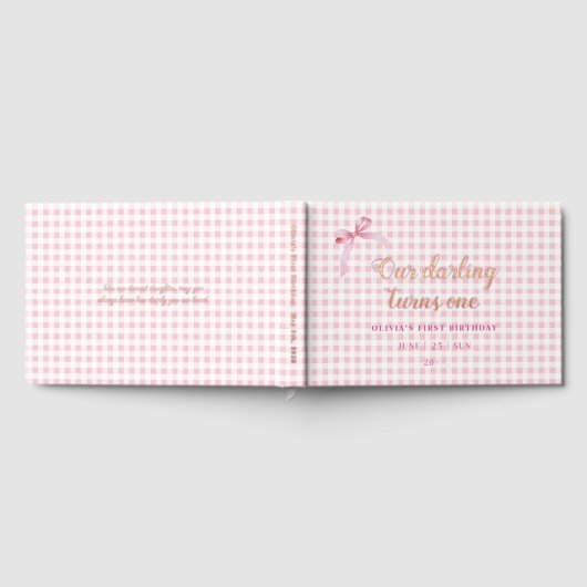 Roze Coquette Bow 1st Verjaardag Meisje Gastenboek (Volledig)