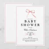 Roze Coquette Bow Baby Meisje Douche Kaart (Voorkant / Achterkant)