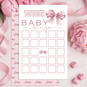 Roze Coquette Bow Baby shower Baby Bingo Game Kaar