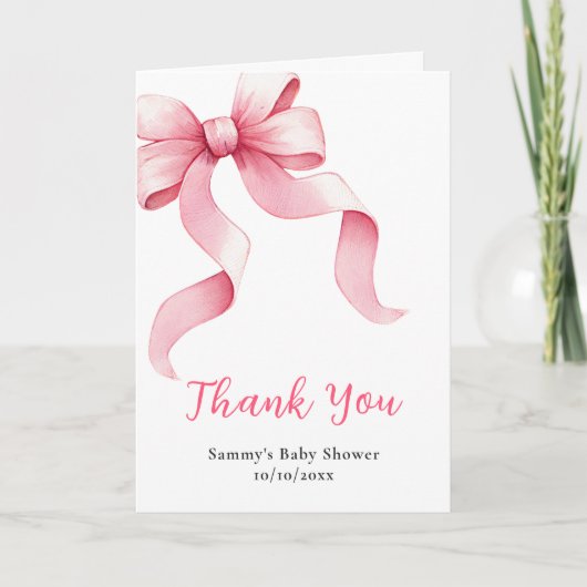 Roze Coquette Bow Baby shower Bedankkaart (Voorkant)
