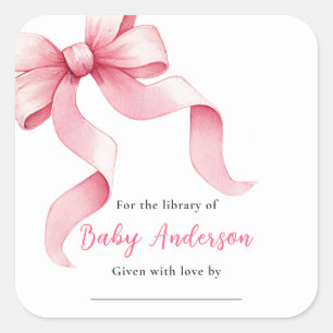Roze Coquette Bow Baby shower Bookplate Vierkante Sticker