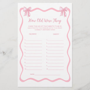 Roze Coquette Bow Baby shower Guess The Age spel