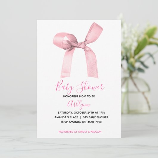 Roze Coquette Bow Baby shower Kaart (Staand voorkant)