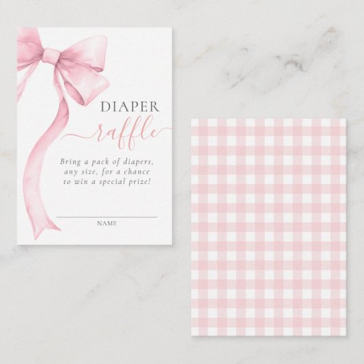Roze Coquette Bow Baby shower Luier Raffle Ticket Informatiekaartje (Voorkant / Achterkant)