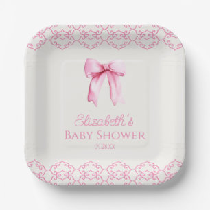 Roze Coquette Bow Baby shower Papieren Bordje