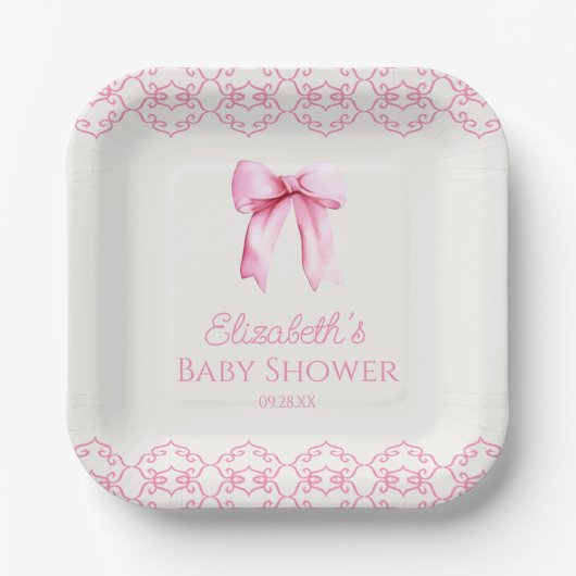 Roze Coquette Bow Baby shower Papieren Bordje (Voorkant)