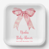 Roze Coquette Bow Baby shower Papieren Bordje (Voorkant)