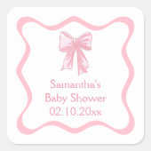 Roze Coquette Bow Baby shower Vierkante Sticker (Voorkant)