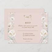 Roze Coquette Bow Bloemen Huwelijk RSVP (Voorkant / Achterkant)