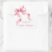 Roze Coquette Bow Bookplate Vierkante Sticker (Tas)