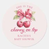Roze Coquette Bow Cherry Baby shower Sticker (Voorkant)