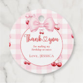 Roze Coquette Bow Cherry Verjaardagsfeest Dank u Bedankjes Labels (Achterkant)