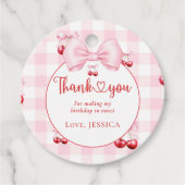 Roze Coquette Bow Cherry Verjaardagsfeest Dank u Bedankjes Labels (Voorkant)