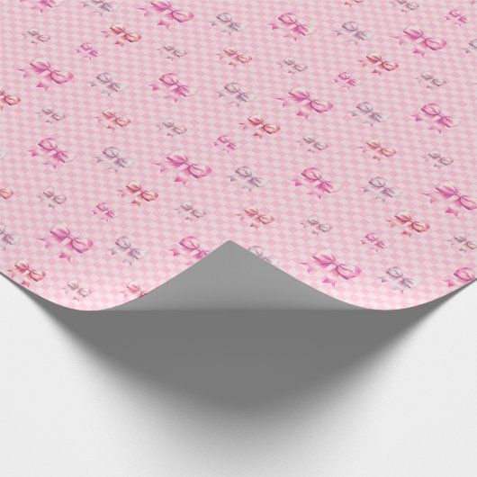 Roze Coquette Bow dambord Cadeaupapier (Hoek)
