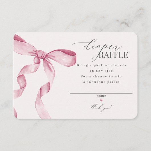 Roze Coquette Bow Diaper Raffle uitnodiging invoeg Informatiekaartje (Voorkant)