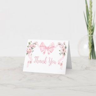 Roze Coquette Bow Floral Baby shower Bedankkaart