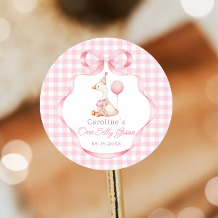 Roze Coquette Bow Gekke Gans 1e Verjaardag Sticker