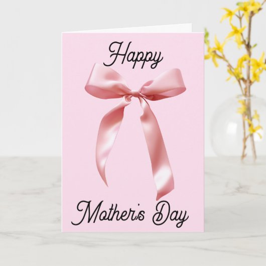 Roze Coquette Bow Happy Moederdag Kaart (Gele Bloem)