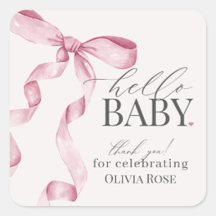 Roze Coquette Bow Meisje Baby shower Favor Vierkante Sticker