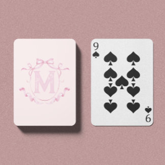 Roze Coquette Bow Monogram Aangepaste speelkaarten