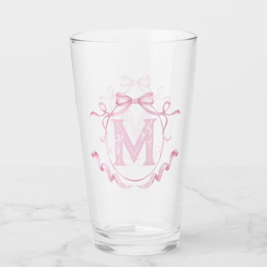 Roze Coquette Bow Monogram Custom Pint Bar Glas (Voorkant)