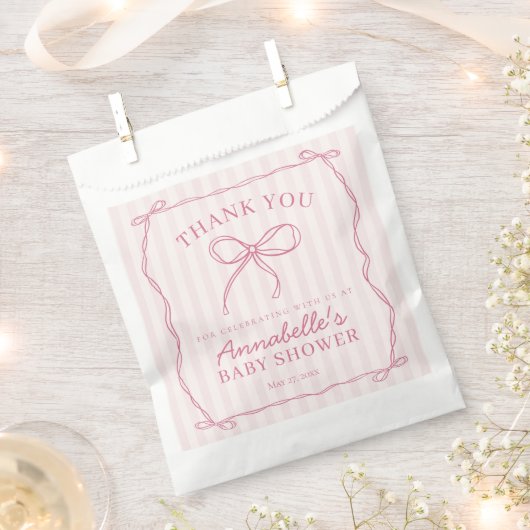 Roze Coquette Bow Pastel Baby shower Dessert Bedankzakje (Geknipt)