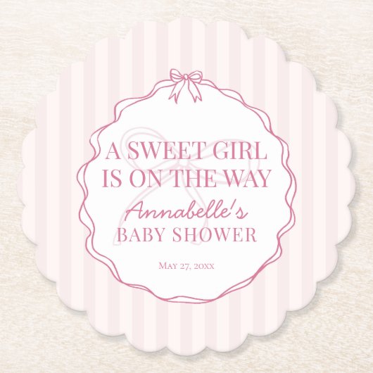 Roze Coquette Bow Pastel Baby shower Kartonnen Onderzetters (Voorkant)