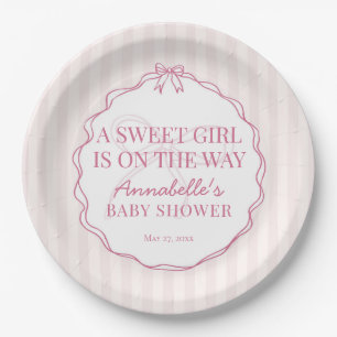 Roze Coquette Bow Pastel Baby shower Papieren Bordje