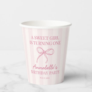 Roze Coquette Bow Pastel Gestreepte Verjaardag Papieren Bekers