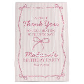 Roze Coquette Bow Pastel Gestreepte Verjaardagsgun Medium Cadeauzakje (Achterkant)