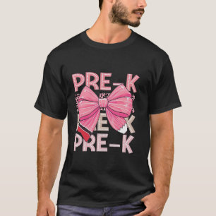 Roze Coquette Bow Pencil Pre K Teacher Terug naar T-shirt