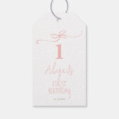 Roze Coquette Bow Peter het Konijn 1e Verjaardag Cadeaulabel (Achterkant)