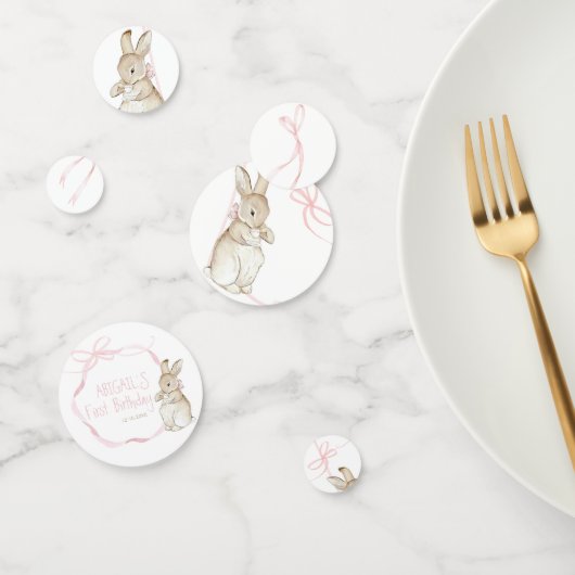 Roze Coquette Bow Peter het Konijn 1e Verjaardag Confetti (Groep)