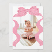 Roze Coquette Bow & Photo Ribbon 1st Girl Verjaard Kaart (Achterkant)